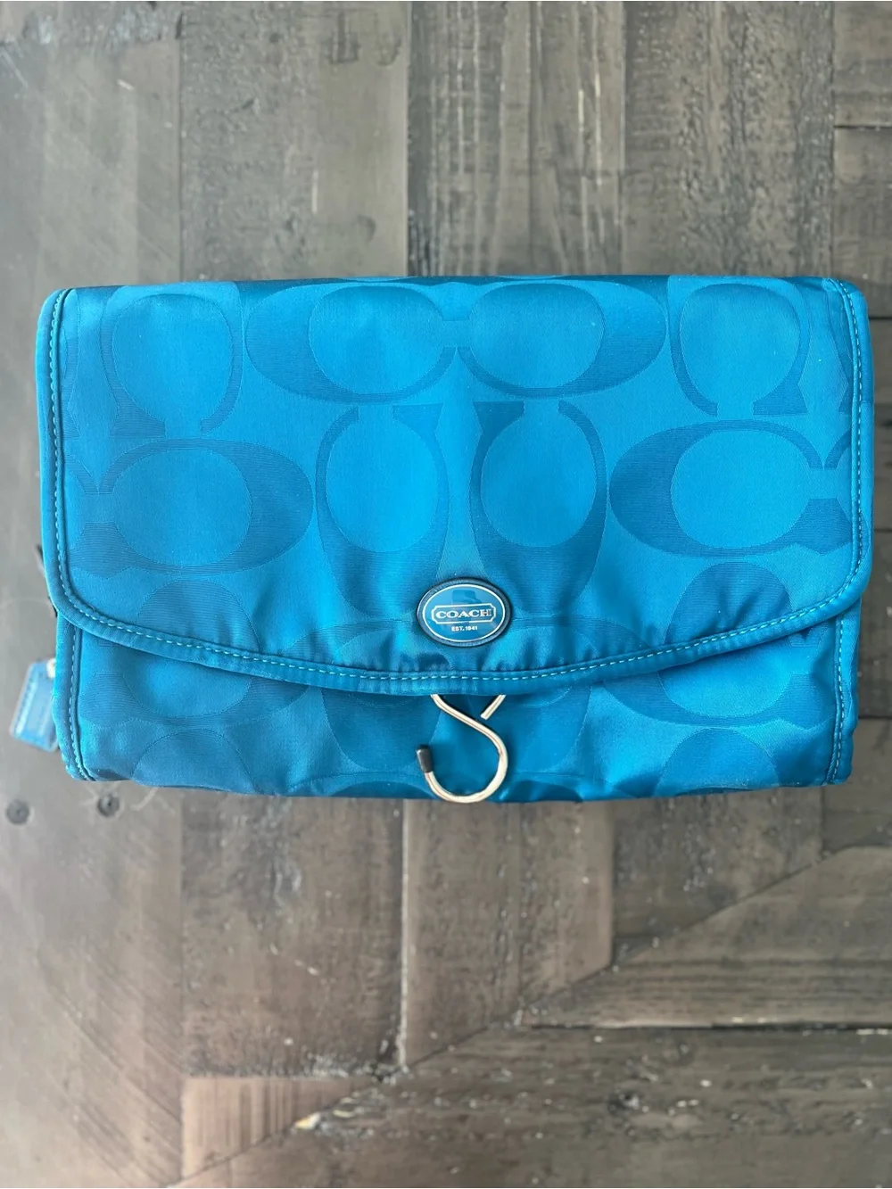Coach Teal Signature Hanging Travel Organizer